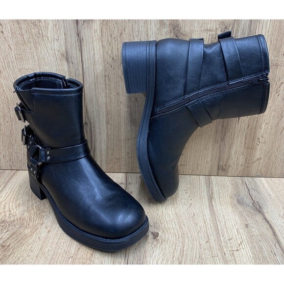 Unr8ed Women's Biker Boots Harvast Side Zip Black Block Heel Size 7 M - Picture 1 of 16
